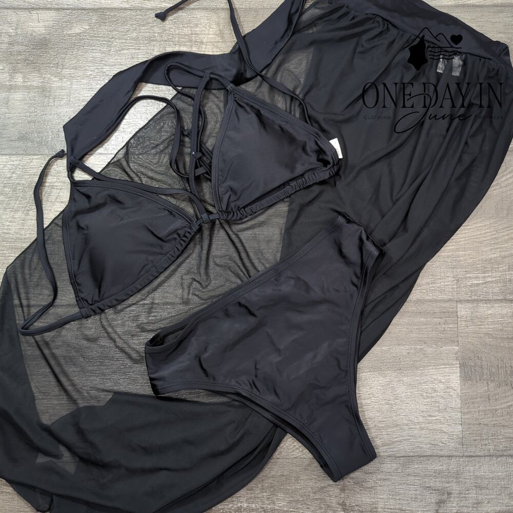 Aleumdr Adjustable Triangle 3 Piece Sarong Bikini Swimsuit Size M